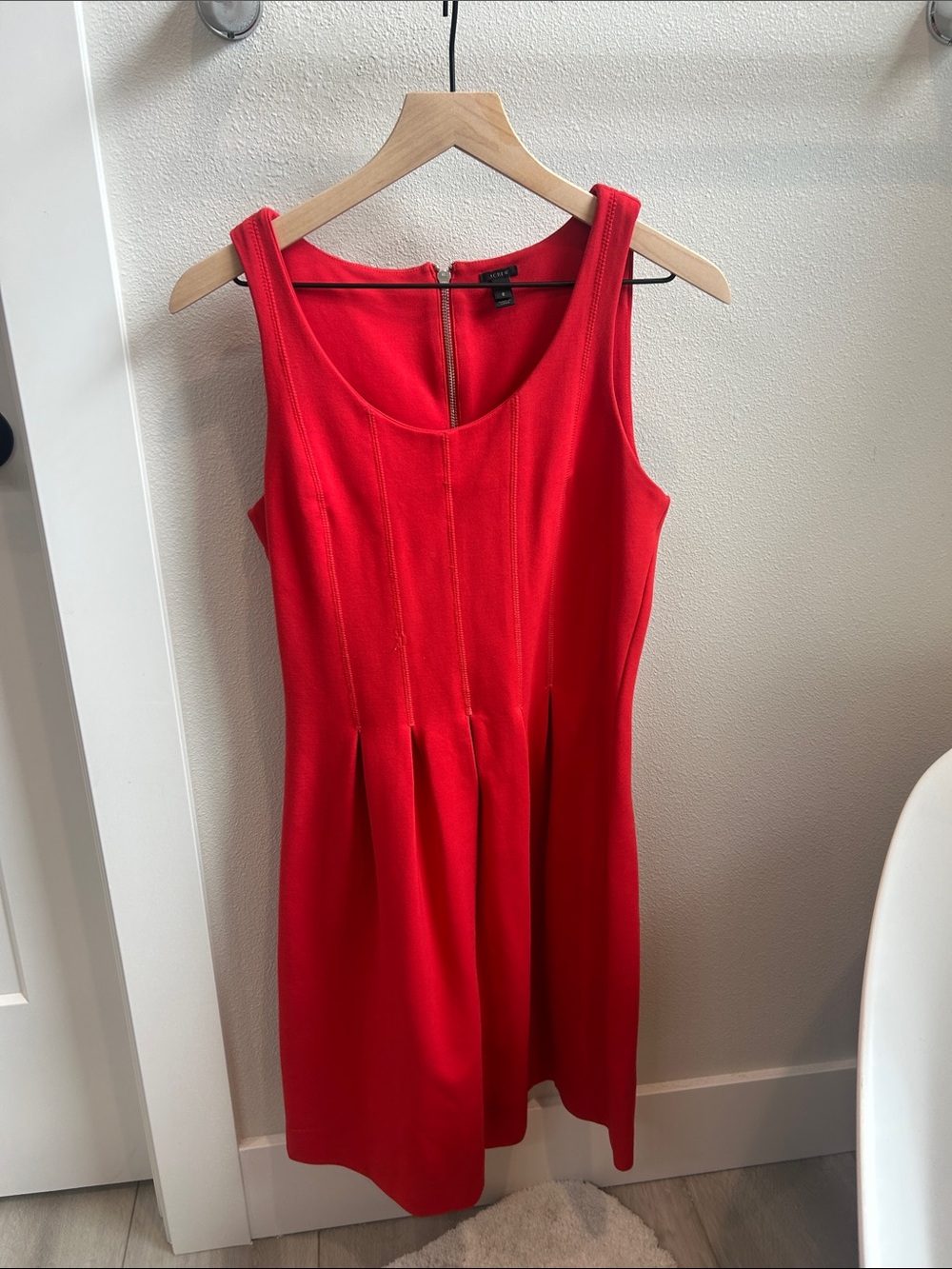 J. Crew Red Sleeveless Pleated Fit-and-Flare Mini Dress